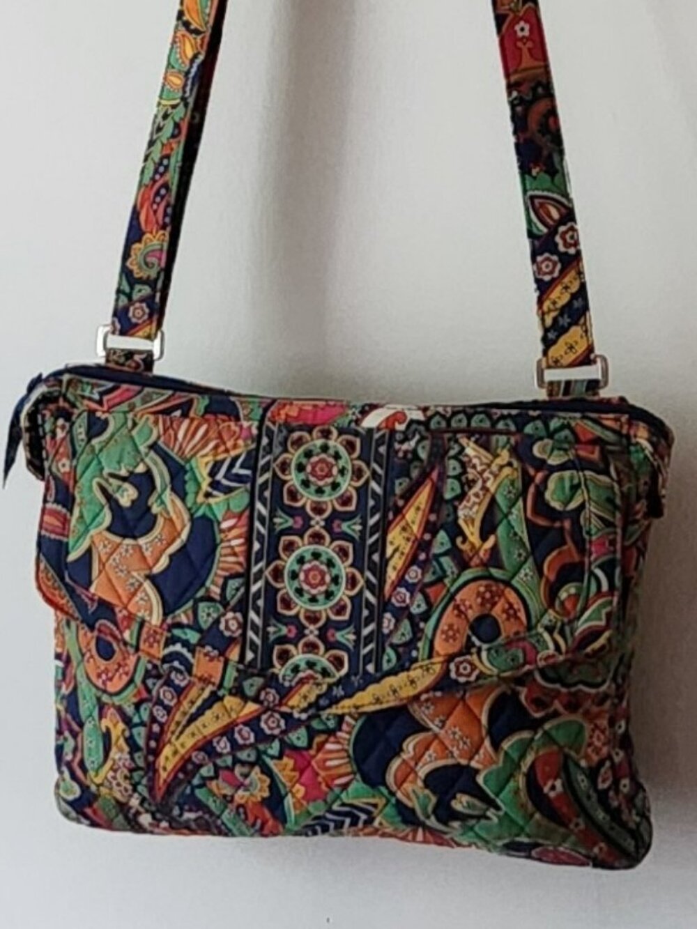 Vera Bradley large convertible Crossbody Venetian Paisley blue orange green GUC